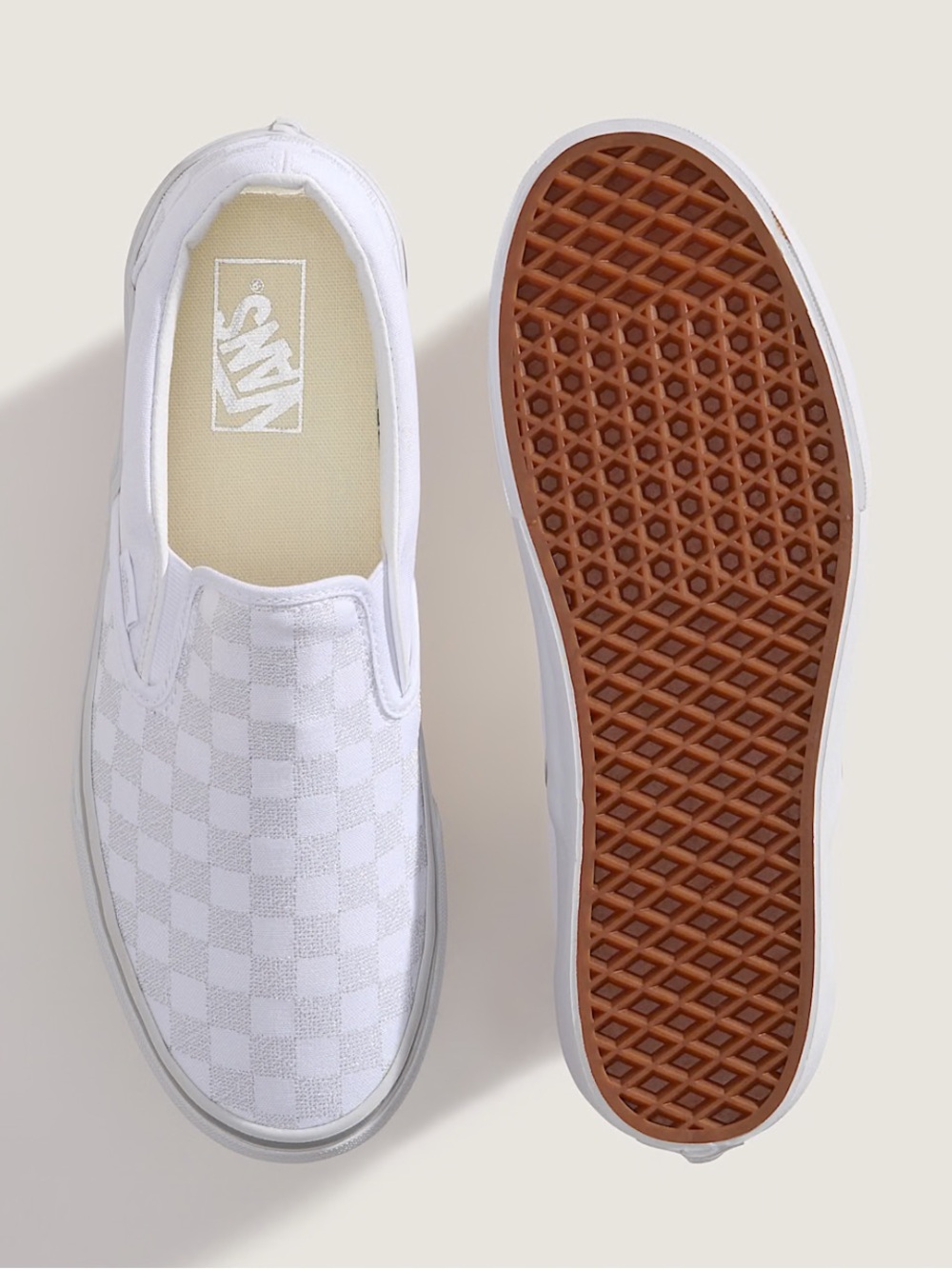 Vans Classic Slip-On Checkerboard in White with Gum Sole